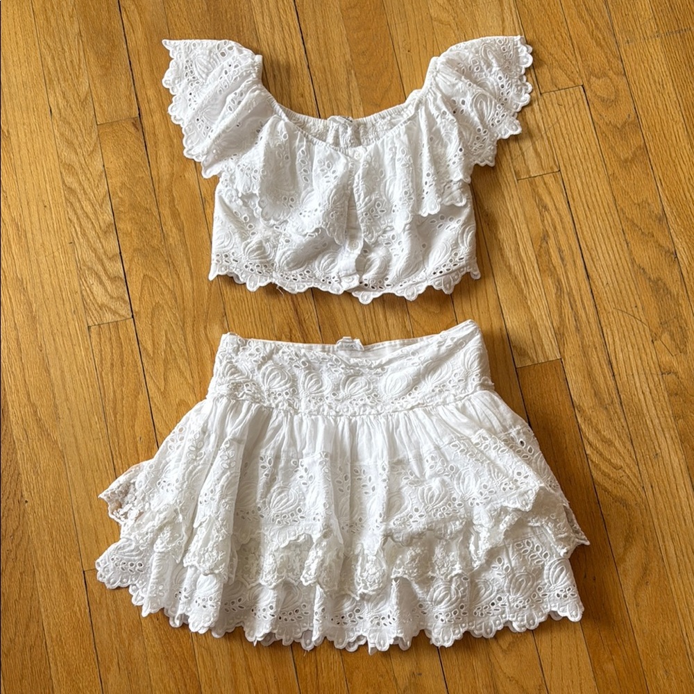 Place Nationale white cotton eyelet top and skirt set size 1/XS